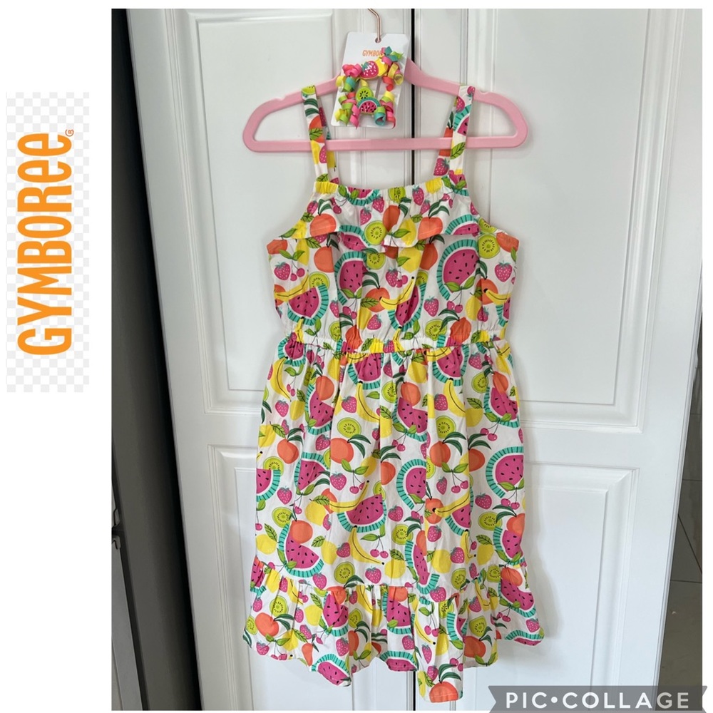 Gymboree fruit print dress size 10 and matching hair bows